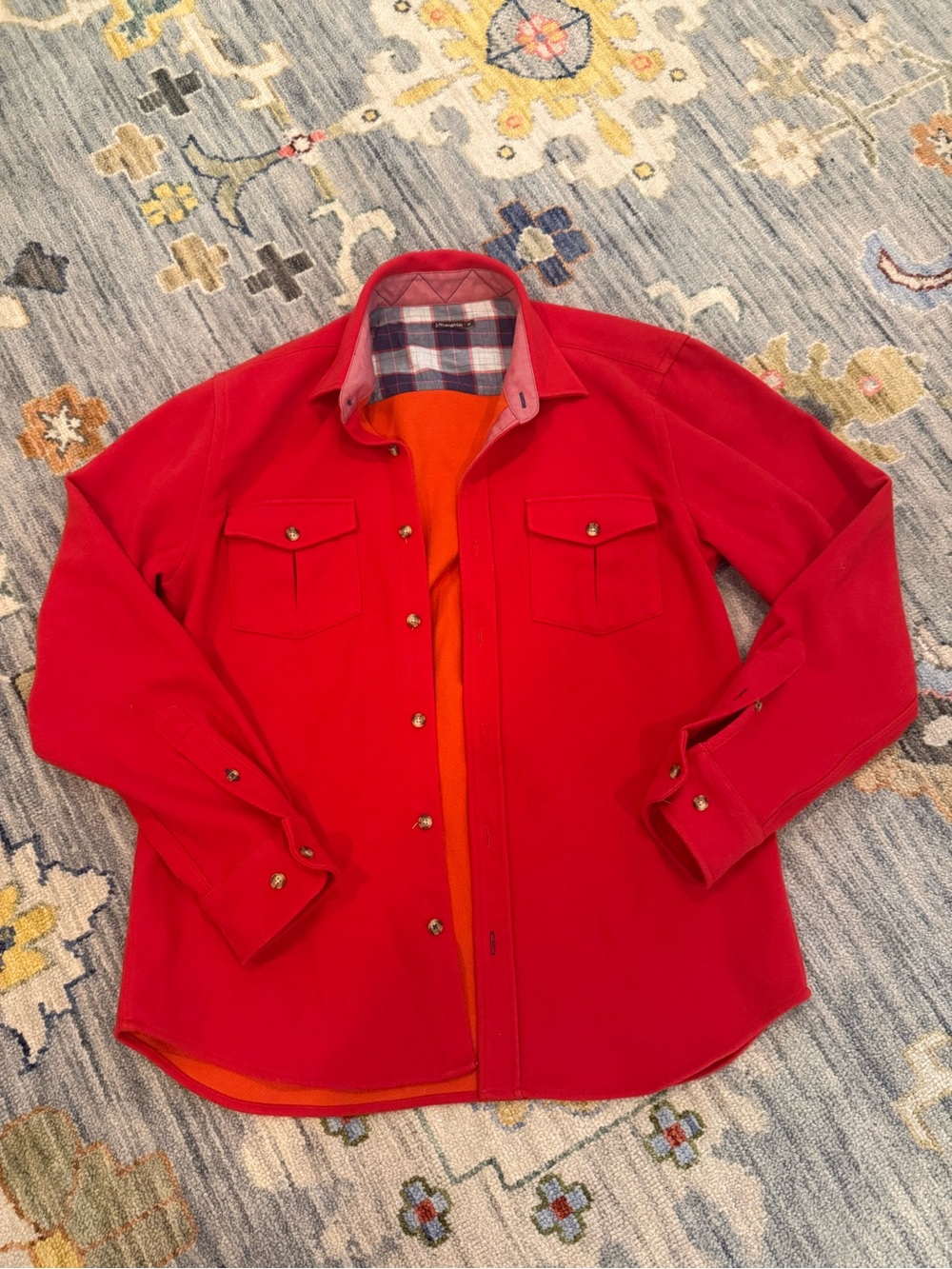 J. Mclaughlin bright red women's fleece shacket size medium button down
